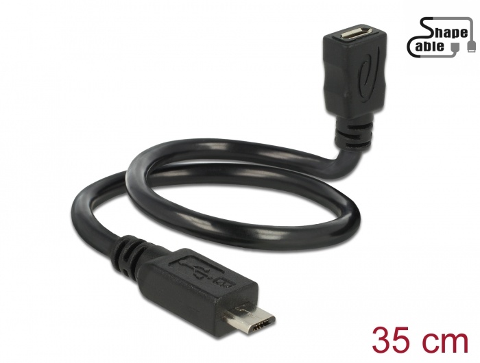 DeLOCK 0.35m, 2xUSB2.0 Micro-B. Lengte snoer: 0,35 m, Aansluiting 1: Micro-USB B, Aansluiting 2: Micro-USB B, USB-versie: USB 2.0, Geslacht connector: Mannelijk/Vrouwelijk, Maximal