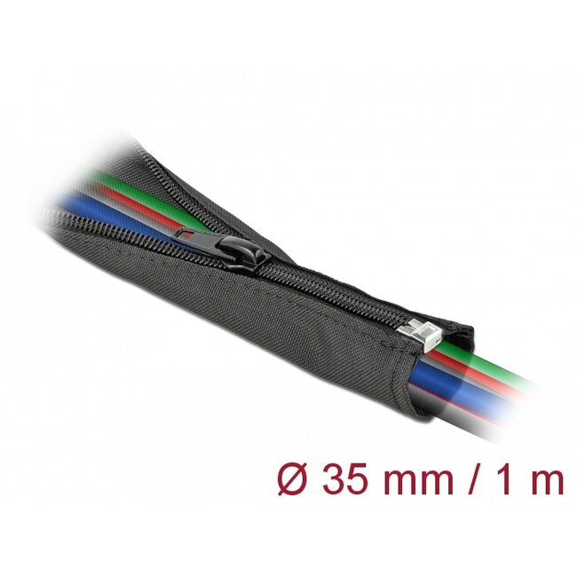 Delock Woven Sleeve with zip fasterner heat-resistant 1 m x 35 mm black
