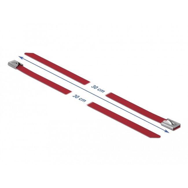 Delock Stainless Steel Cable Ties L 300 x W 7.9 mm red 10 pieces