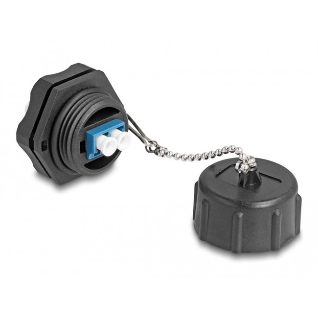 Delock Optical fiber bulit-in connector LC Duplex to LC Duplex with protective cap Single-mode IP68 dust and waterproof