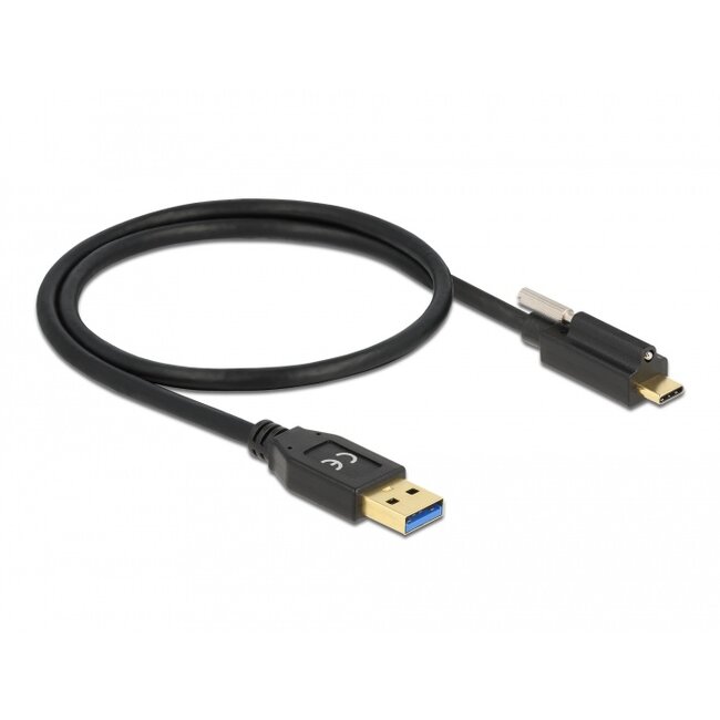 Delock SuperSpeed USB 10 Gbps (USB 3.2 Gen 2) Cable Type-A male to USB Type-C™ male with screw on top 0.5 m