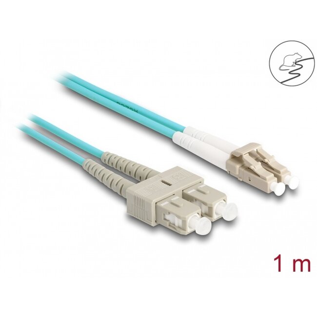Delock Fiber Optical Cable with metal armouring LC Duplex to SC Duplex Multi-mode OM3 1 m