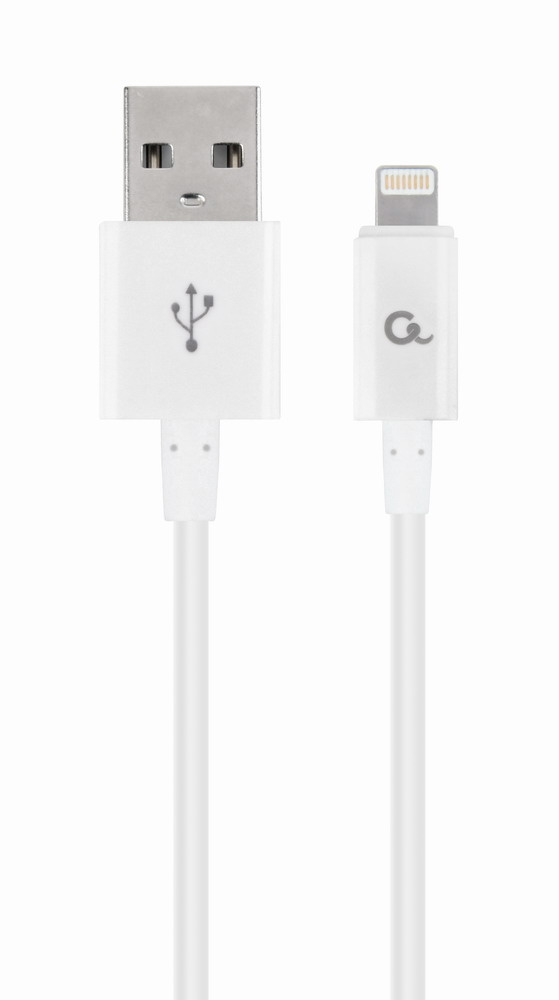 Gembird Cablexpert CC-USB2P-AMLM-2M-W. Snoerlengte: 2 m, Aansluiting 1: Lightning, Aansluiting 2: USB A. Uitgangsstroom (max): 2,1 A. Aantal per verpakking: 1 stuk(s), Breedte verp