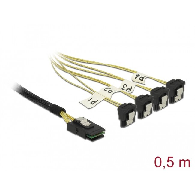 Delock Cable Mini SAS SFF-8087 > 4 x SATA 7 Pin angled 0.5 m