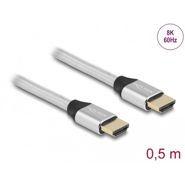 Delock Ultra High Speed HDMI Cable 48 Gbps 8K 60 Hz silver 0.5 m certified