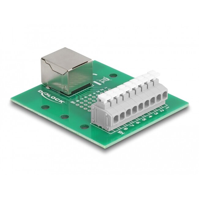 Delock RJ45 female to Terminal Block with push-button for DIN rail