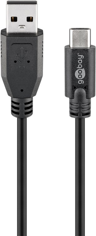 Goobay 55469. Lengte snoer: 3 m, Aansluiting 1: USB C, Aansluiting 2: USB A, USB-versie: USB 2.0, Maximale overdrachtssnelheid van gegevens: 480 Mbit/s, Kleur van het product: Zwar