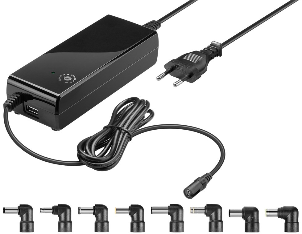 Goobay 55001. Bedoeld voor: Notebook, Soort voeding: Binnen, Ingangsspanning: 100-240 V. Stroomuitvoer (volt): +12V, +5V. Kleur van het product: Zwart. Breedte: 59 mm, Diepte: 154