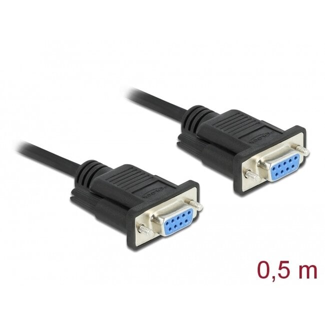 Delock Serial Cable RS-232 D-Sub9 female to female null modem with narrow plug housing 0.5 m