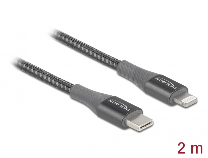 DeLOCK 86632. Snoerlengte: 2 m, Aansluiting 1: USB A, Aansluiting 2: Lightning, USB-versie: USB 2.0, Maximale overdrachtssnelheid van gegevens: 480 Mbit/s, Kleur van het product: G
