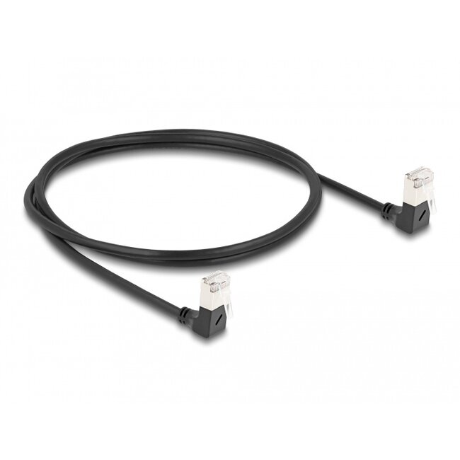 Delock RJ45 Network Cable Cat.6A S/FTP Slim 90° downwards / downwards angled 1 m black