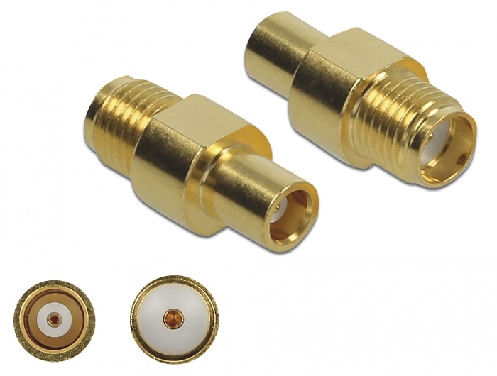 DeLOCK 89958. Aansluiting(en): SMA, MCX, Kleur van het product: Goud, Contact geleider materiaal: Goud. Outer diameter: 8 mm, Diepte: 16,6 mm. Aantal per verpakking: 1 stuk(s). Typ