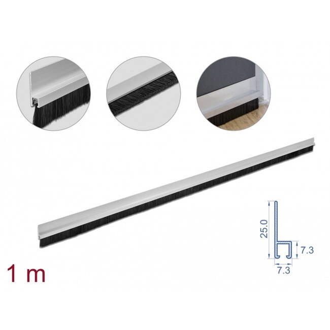 Delock Brush strip 20 mm with aluminium profile straight - length 1 m