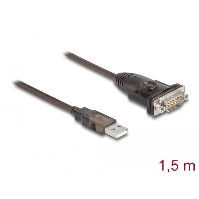 Delock Adapter USB 2.0 Type-A to 1 x Serial RS-232 D-Sub 9 pin male with nuts 1.5m