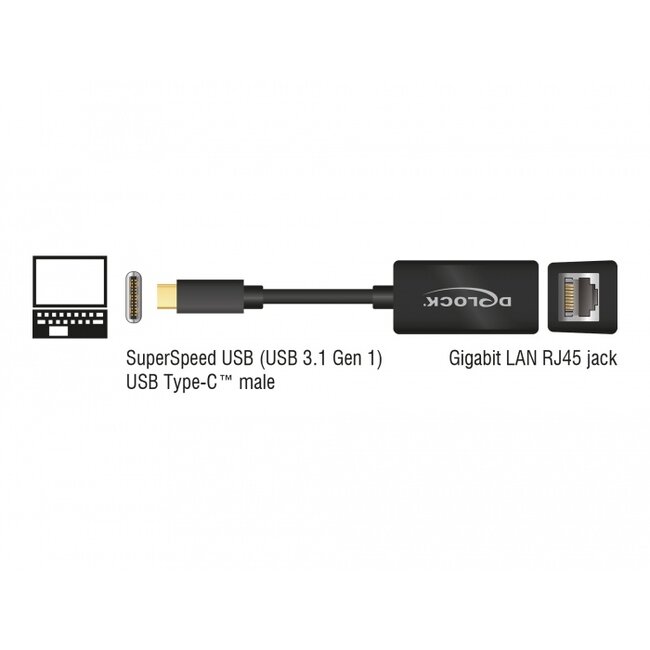 Delock USB Type-C™ Adapter to Gigabit LAN compact black