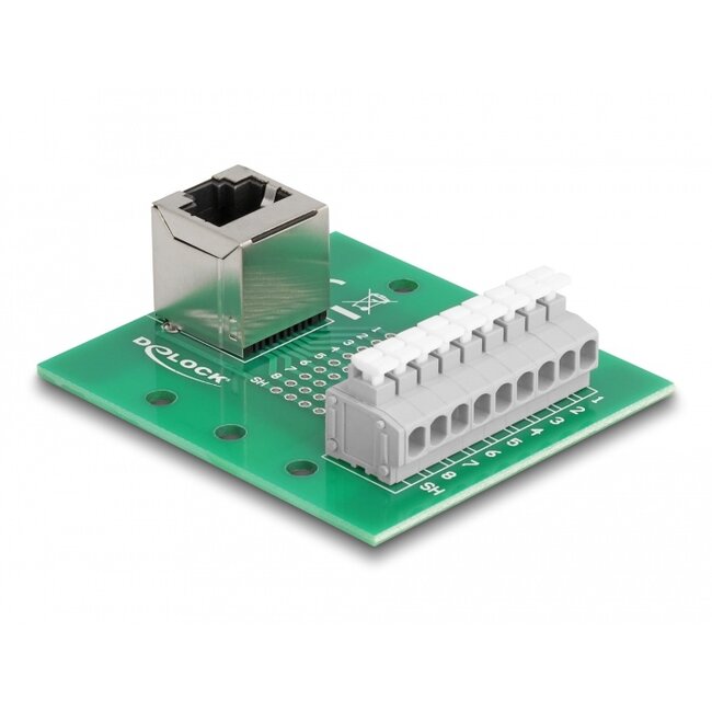 Delock RJ45 female to Terminal Block with push-button for DIN rail angled