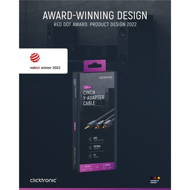 Clicktronic 3.5 mm AUX to RCA Adapter Cable, Stereo 3 m