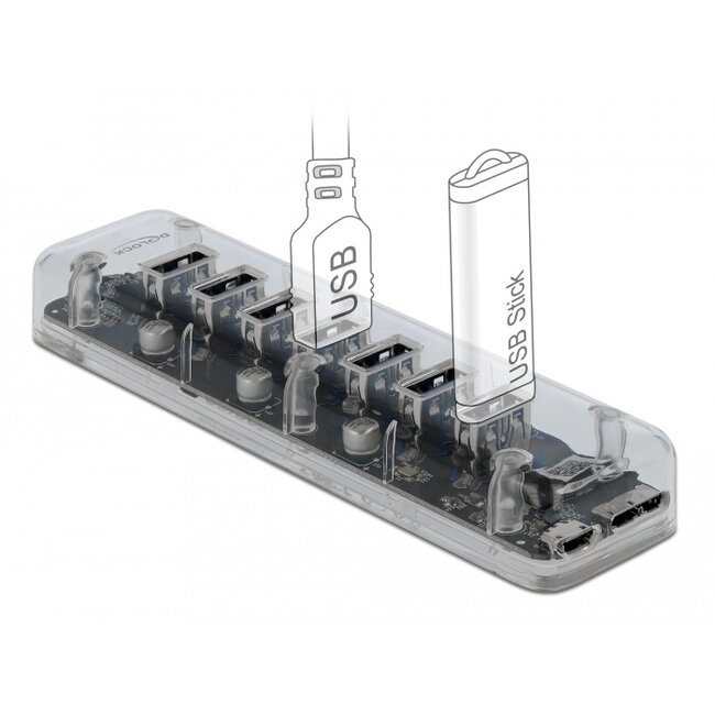 Delock External USB 3.0 Hub with 7 Ports transparent