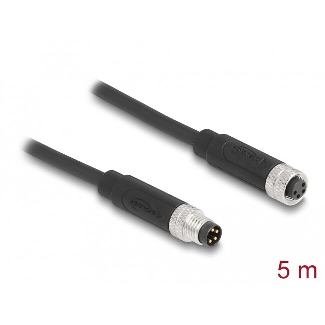 Delock M8 4 pin Cable A-coded male to female PUR (TPU) 5 m