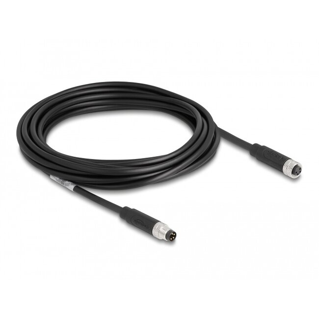Delock M8 4 pin Cable A-coded male to female PUR (TPU) 5 m