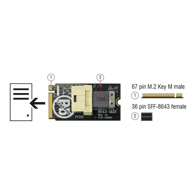 Delock Adapter M.2 Key M > SFF-8643 NVMe horizontal 2242