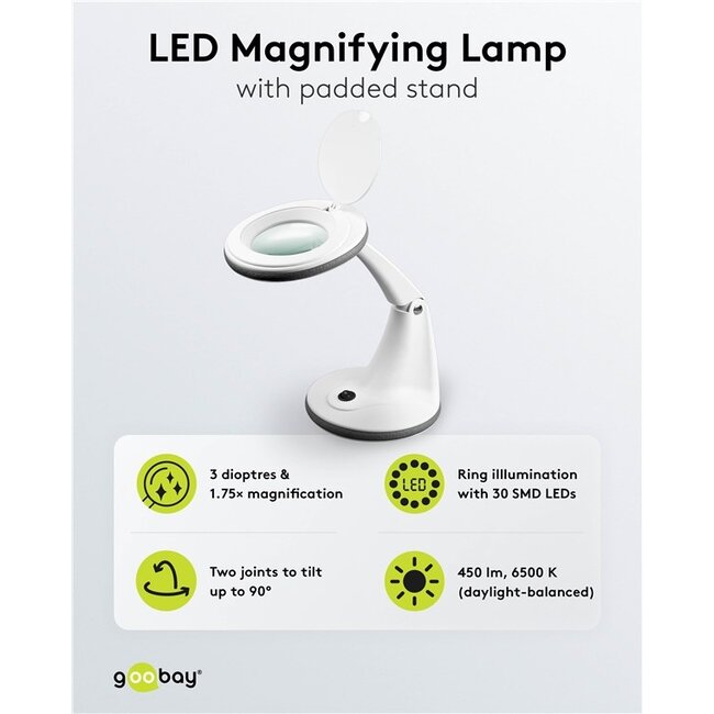 Goobay LED Magnifying Lamp with Base, 6 W, white