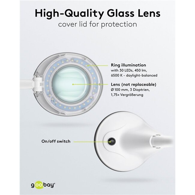 Goobay LED Magnifying Lamp with Base, 6 W, white