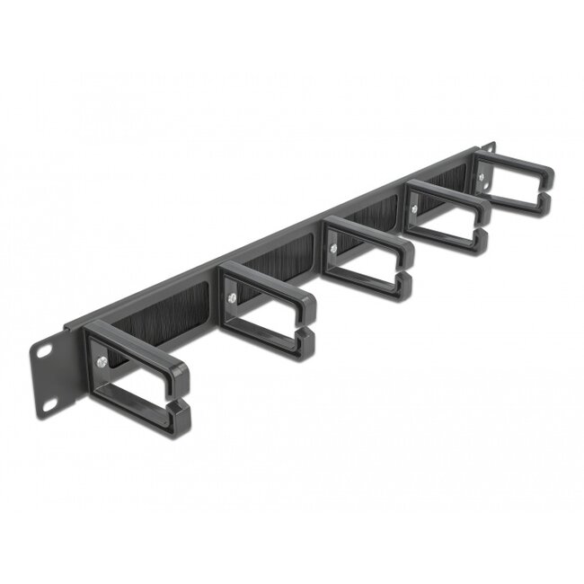 Delock 19″ Cable Management Brush Strip with 5 hooks 1U black