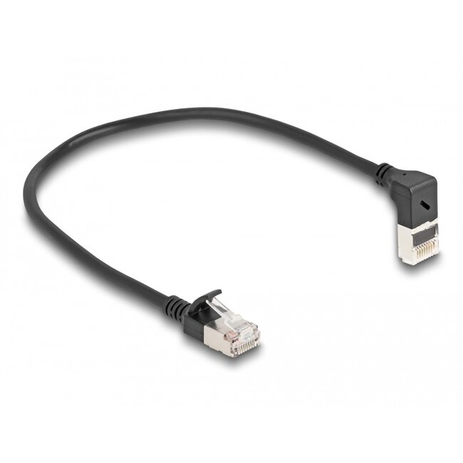 Delock RJ45 Network Cable Cat.6A S/FTP Slim 90° upwards angled / straight 0.25 m black