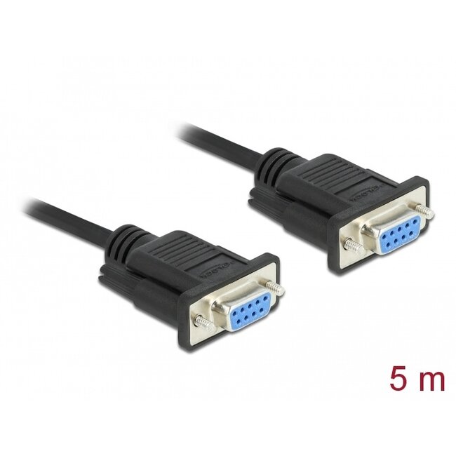 Delock Serial Cable RS-232 D-Sub9 female to female null modem with narrow plug housing 5 m