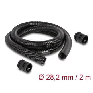 DeLOCK Delock Cable protection sleeve 2 m x 28.5 mm with 2 x PG21 conduit fitting set black