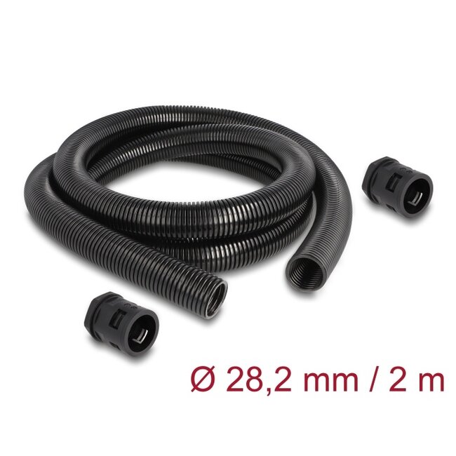 Delock Cable protection sleeve 2 m x 28.5 mm with 2 x PG21 conduit fitting set black