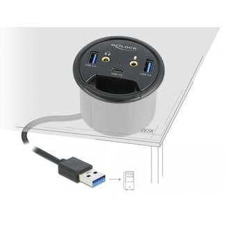 DeLOCK Delock 3 Port In-Desk Hub USB 1 x USB Type-C™ and 2 x USB Type-A + HD-Audio Ports