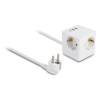 DeLOCK Delock Extension Socket Cube 3-way with childproof lock and USB charger, 1.5 m cable, white