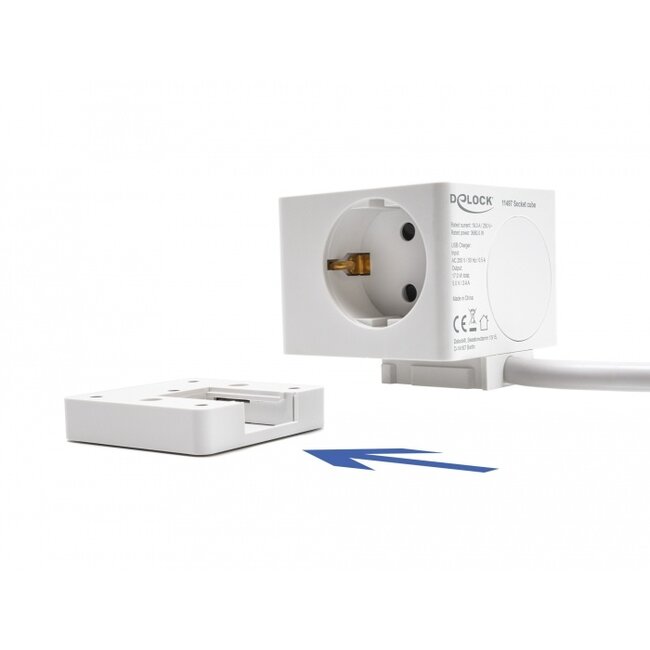 Delock Extension Socket Cube 3-way with childproof lock and USB charger, 1.5 m cable, white