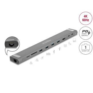 DeLOCK Delock USB Type-C™ Slim Docking Station 4K - HDMI / USB 3.2 Gen 1 / LAN / SD / PD 3.0