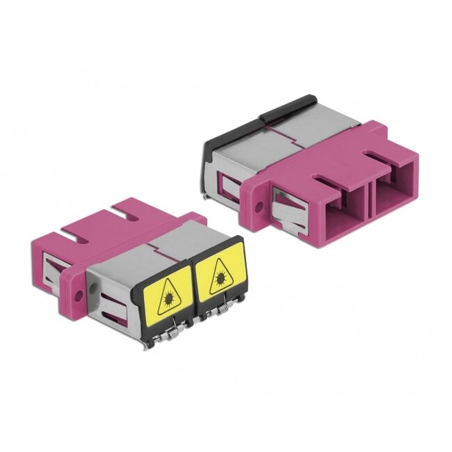 Delock Optical Fiber Coupler with laser protection flip SC Duplex female to SC Duplex female Multi-mode violet