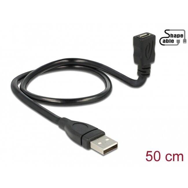 Delock Cable USB 2.0 Type-A male > USB 2.0 Micro-B female ShapeCable 0.50 m