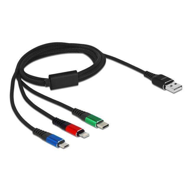 Delock USB Charging Cable 3 in 1 Type-A to Lightning™ / Micro USB / USB Type-C™ 1 m 3-coloured