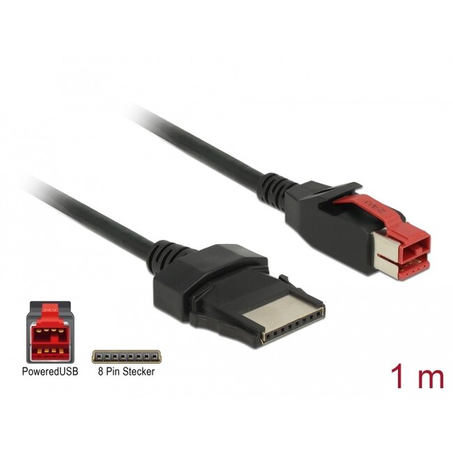 Delock PoweredUSB cable male 24 V > 8 pin male 1 m for POS printers and terminals
