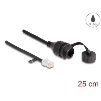DeLOCK Delock Cable RJ45 male to RJ45 female for built-in with sealing cap Cat.5e FTP IP68 dust and waterproof 25 cm black