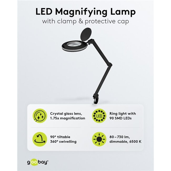 Goobay LED Magnifying Lamp with Clamp, 9 W, black