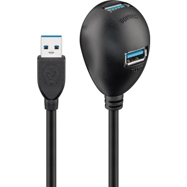Goobay USB 3.0 Hi-Speed Extension Cable with Desktop Foot, Black 1.5 m