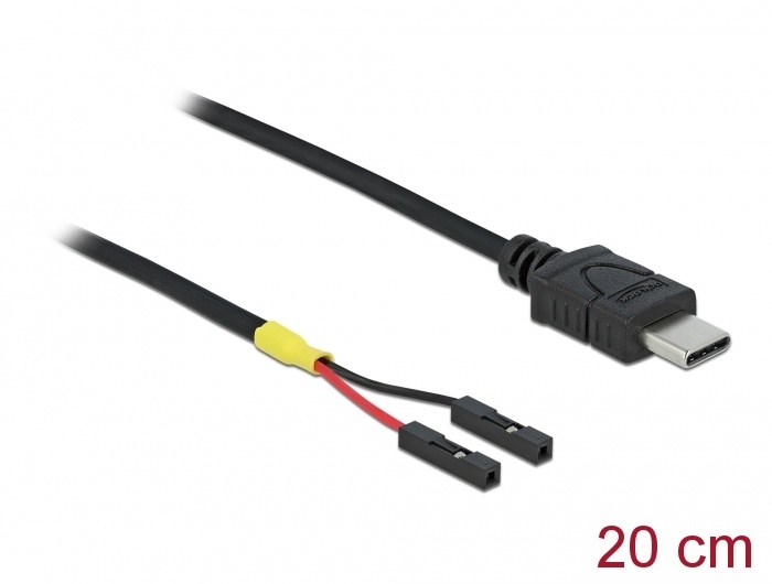 DeLOCK 85395. Snoerlengte: 0,2 m, Aansluiting 1: USB Type-C, Aansluiting 2: 2 x pin header, Contact geleider materiaal: Goud, Kleur van het product: Zwart