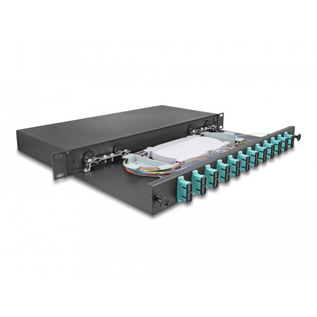 Delock 19″ Optical Fiber Splice Box 12 x SC Duplex OM3 1U complete assembled