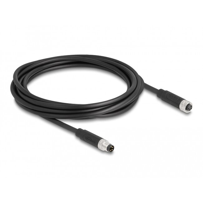 Delock M8 4 pin Cable A-coded male to female PUR (TPU) 3 m