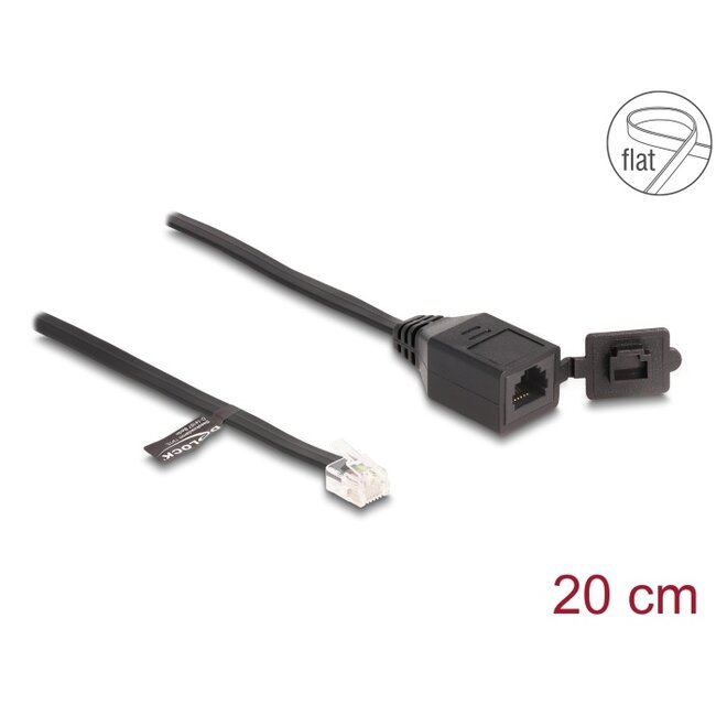 Delock Cable RJ12 plug to RJ12 jack with protective cap 20 cm black