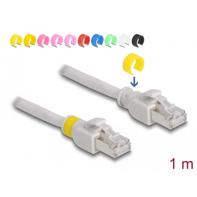 Delock Network cable RJ45 Cat.6A S/FTP with colored clips 1 m