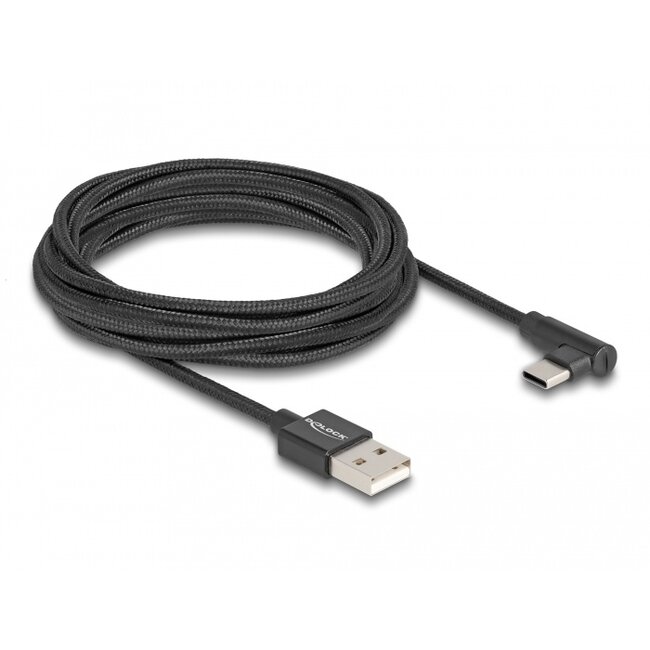 Delock USB 2.0 Cable Type-A male to USB Type-C™ male angled 3 m black