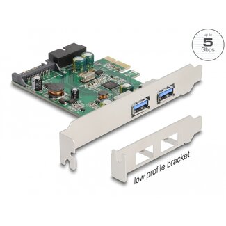 DeLOCK Delock PCI Express x1 Card to 2 x external USB 3.2 Gen 1 Type-A + 1 x internal 19 pin USB pin header male - Low Profile Form Factor